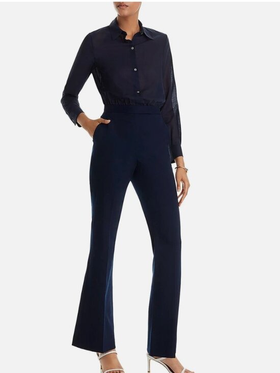 Theory Pants - Theory | Peak Lapel Chino Wash Shirt Cotton Blend Jumpsuit | Size M | Navy